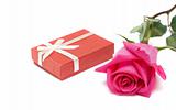 Red gift box and rose