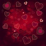 Contour hearts on dark red background