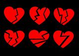 Red broken hearts on a black background, collection