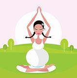 Wellness, yoga & nature: pregnant woman practicing asana in green park
