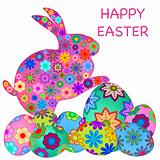 Happy Easter Bunny Rabbit with Colorful Eggs