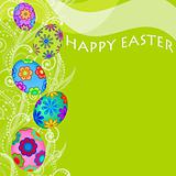 Happy Easter Eggs with Swirls and Flowers Background