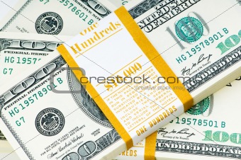 Close up of dollar stacks