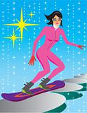 ski and snowboard background with woman