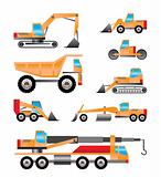different types of trucks and  excavators icons