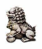 Stone lion statue with a white background