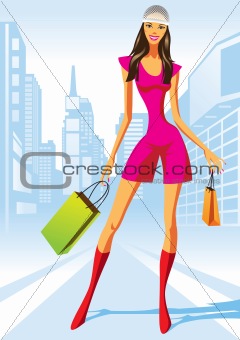 fashion shopping girls with shopping bag in New York