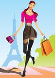 fashion shopping girls with shopping bag in Paris
