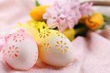 Yellow and pink flowery Easter eggs