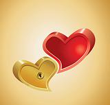 Red And Gold Hearts Background.  Vector EPS10 Illustration.