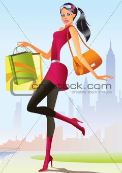 fashion shopping girl with shopping bag in New York