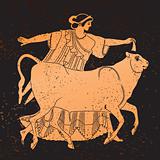 Greece mural painting,  Woman and Bull