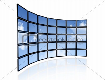 Video wall of flat tv screens