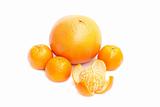 Grapefruit and mandarin isolated on white background