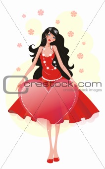 Girl in red witn heart. Valentines day