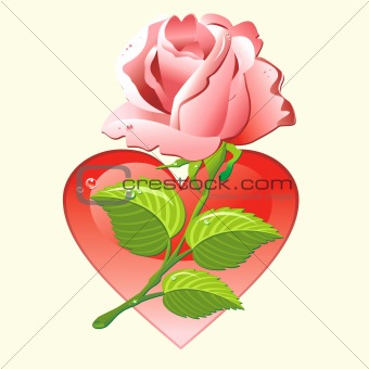 Pink rose with red heart