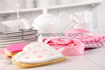 Pink heart-shape cookies for Valentine's Day