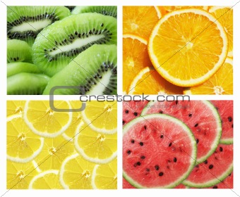collection of fruits: kiwi, lemon, orange, watermelon