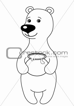 Teddy bear with honey pot, contours