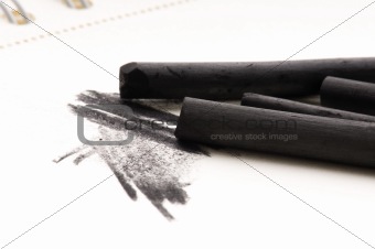Artist's black charcoal with smudge