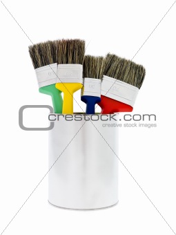 Paint can with brushes