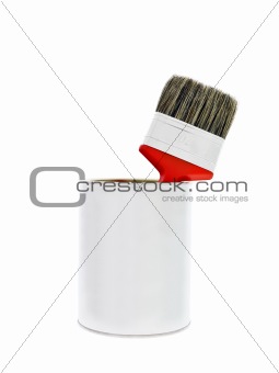 Paint can with red brush
