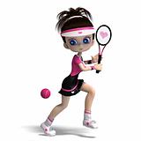 sporty toon girl in pink clothes plays tennis