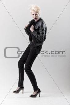 affective scream blond girl in black leather