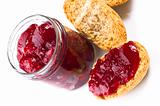 Breakfast of cherry jam on toast
