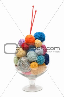 Glass with ball for knitting