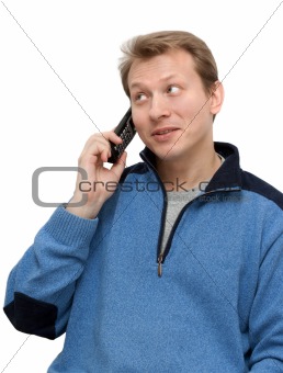 Man speaks on telephone