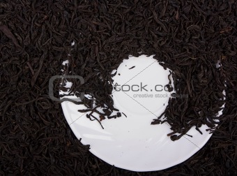 Saucer filled of tea leaves