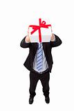 businessman holding a gift