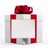White gift box with red ribbon 3d