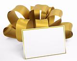 Gold ribbon with blank card 3d