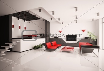 Living room and bedroom interior 3d