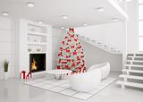 Christmas tree in the modern interior 3d render