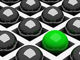 Abstract background with chrome black and green balls