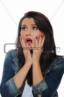 Expressions - Young attractive woman with open mouth is surprise