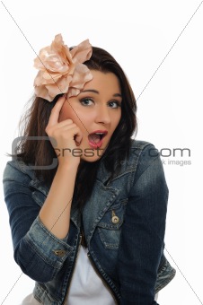 Expressions - Young attractive woman with open mouth is thinking