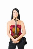 pretty musician woman with violin. isolated