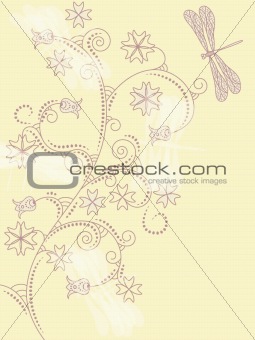 vector card with  floral ornament and dragonflies.