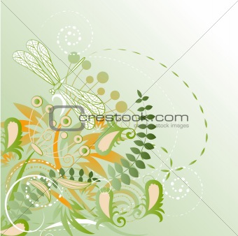 vector floral background with dragonfly