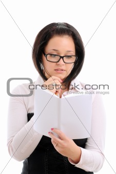 woman with pencil and book