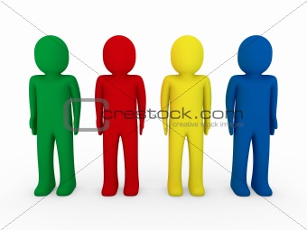 3d human team blue red green yellow 