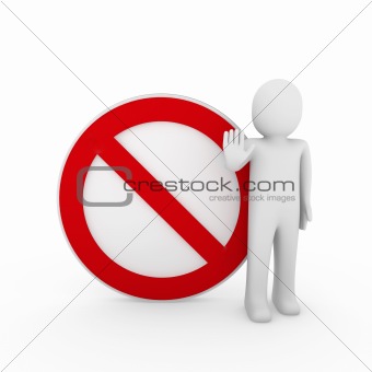 3d human stop red sign white warning 