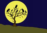 ravens on the rampike at night - vector