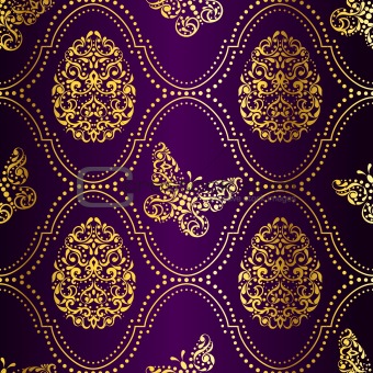Seamless Easter background in purple and gold