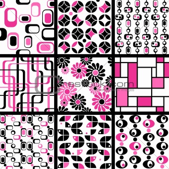 Name: Collection of mod seamless patterns in pink and black