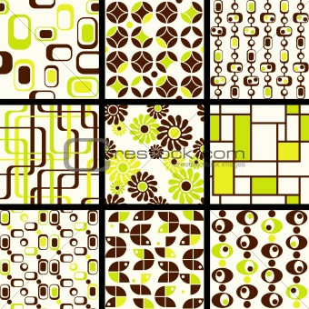 Name: Collection of mod seamless patterns in green and brown
